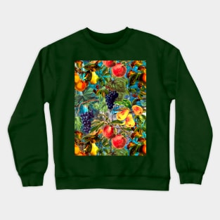 Exotic Vintage fruit pattern, vines, vintage florals, botanical pattern, blue floral illustration Crewneck Sweatshirt
